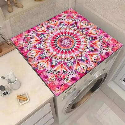 1 pieza Cubierta para lavadora y secadora con patrón de flor de mandala naranja y rosa, hecha de gel de sílice, cubierta antipolvo para lavadora, suministros de cocina, antideslizante, adecuada para lavandería, baño, decoración del hogar, decoración de habitaciones
