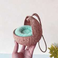 Natural Small Pet Coconut Shell Bird Nest, House, Bed, Breeding Nesting, Anti-Chew, With Warm Pad And Bell For Parrots, Cockatiel, Finch - Multicolor - View 11
