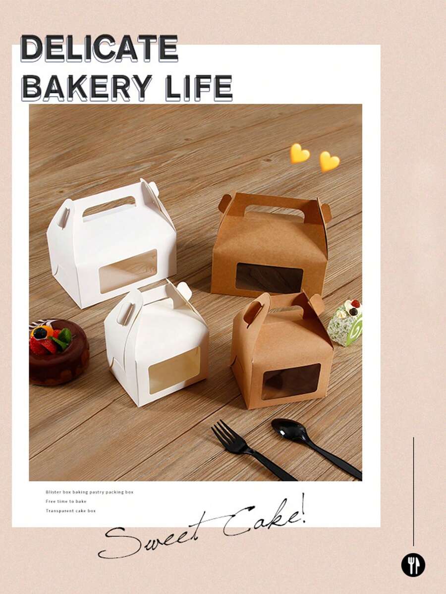 6pcs Handheld Gift Box With Display Window, White Packaging Box, Kraft Paper Packaging Box, Handle Kraft Paper Lid Box, Mountain Top Gift Box, Barn Box, Valentine's Day, Mother's Day, Children's Birthday Party, Wedding, Baby Shower - Multicolor - View 1