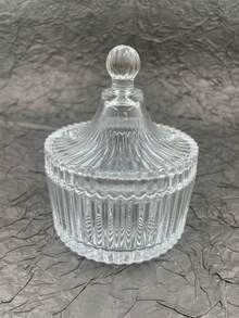 1个带盖玻璃储物罐，水晶盖玻璃碗，食品储物罐 - 可存放咖啡豆、糖豆、蜂蜜，零件收纳盒，首饰架，烛台，礼品，婚礼和生日餐桌装饰，厨房用品，圣诞礼物