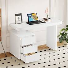 Modern Desk 117*50*74 Cm – Entirely Painted In White, Cloud Shape, 3 Drawers, Thick Sheet Metal And Legs, Round Curves. - White - View 2