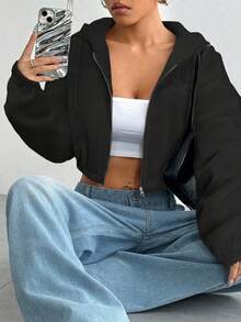 女士短款外套，时尚卫衣连帽衫，长袖休闲外套，带保暖内衬，宽松版型