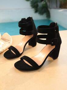 女士高跟凉鞋，绑带高跟鞋，新款时尚舒适凉鞋 - 黑色 - 查看 2