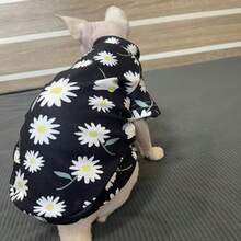 Sphynx Cat Clothes, Soft Fabric With Chrysanthemum Print - Black - View 7
