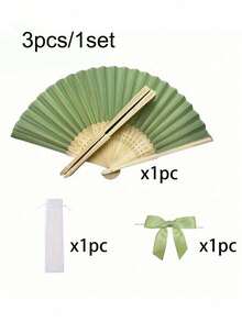 3/15/30支装白色和绿色纸扇套装,白色竹制折叠手扇,优雅女士便携式纸扇,夏季白色和绿色婚礼回礼,配有绿色领结和透明收纳袋,适用于新娘送礼会、生日派对赠品、拍照道具和婚礼派对装饰 - 彩色 - 查看 16