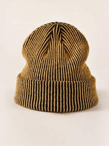 1pc Fashionable Striped Short Beanie Hat, Casual Warm Accessory For Autumn/Winter Outfits - Multicolor - View 11