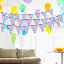 1件/2件/3件装猜宝宝性别；蓝粉相间的三角旗，儿童派对装饰；为儿童房增添气氛 - 彩色 - 查看 11