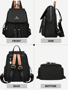 Anti-Theft Tassel Retro Nylon Flap Backpack For Women, Multi-Functional Stylish Day Bag, Multi-Pocket Lightweight Travel Bag, Large Capacity Simple School Bag, Convenient Book Bag, Suitable For Students, Nurses, Teachers, Business People, Travel And Vacation, Business Trips, Daily Commuting, Shopping, Office, Dating, Hiking, Training, Work, Birthday Gifts, Holiday Gifts - Multicolor - View 7