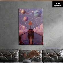 1PCS Space Wall Art Surreal Red Car Driving Into Galaxy Canvas Painting Aesthetic Poster Print Modern Decor For Living Room Bedroom Office Unique Sci-Fi Galaxy Theme Gift For Astronomy Lovers Dreamy Purple Sky With Planets Landscape Artwork High Quality Framed Wall Hanging Home Decoration - 彩色 - 查看 4
