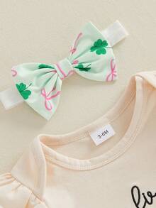 My First St Patricks Day Outfit Baby Girl Romper Shamrock Ruffle Shorts Blommers Socks Set St Patricks Dress Clothes - 杏色 - 查看 5