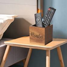 1个木质遥控器收纳盒，电视遥控器整理器，桌面遥控器收纳架，床头柜遥控器收纳盒，客厅卧室媒体存储木质遥控器盒 - 棕色 - 查看 6