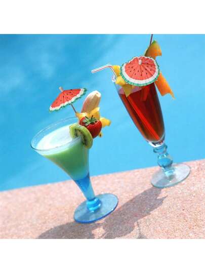 50 Pieces Drink Umbrella Cocktail Picks, Fruit Parasol Toothpicks, Cupcake Toppers For Summer Hawaiian Umbrella Sticks Tropical Wedding Luau Party Decor