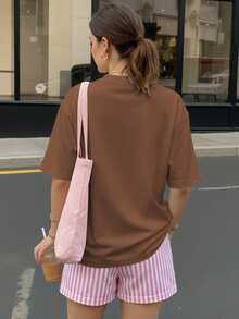 和平、爱与胡椒印花休闲宽松女装，适合夏季、中国新年、农历新年、马年、春节、新年快乐、情人节、情人节礼物、送给她的礼物。 - 棕色 - 查看 2