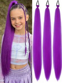 3pcs 26-Inch Synthetic Ombre Straight Hair Ponytail Elastic Bands DIY Braiding Wigs, Suitable For Children's Daily Use, Halloween, Christmas, New Year Costume Parties - Multicolor - View 1