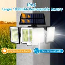 348 LED Solar Wall Light, High Brightness Motion Sensor Flood Light, 3 Adjustable & Detachable Lamp Heads, Solar Powered With Remote Control, 3 Lighting Modes, IP65 Waterproof For Outdoor Wall And Street Lighting - White Light - View 5