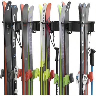Ski Rack, Wall Mounted Ski Storage Garage Storage Organizer System, 10 Pairs Of Skis Holder For Home Shed, Holds Up To 300lbs