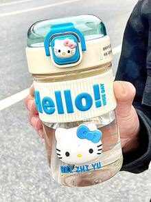 1pc 500ml Sanrio Straw Water Bottle With Cute Leak-Proof Cap And Bounce Cap, Plastic Material, Suitable For Office, Camping And Sports (Hello Kitty Pattern Needs To Be Manually Pasted According To Personal Preference)