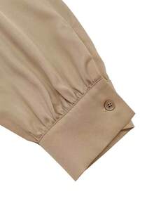 Women's Elegant Casual Daily Solid Color Irregular Collar Ruffle Design Button Cuff Lantern Sleeve Long Sleeve Casual Blouse, Spring/Autumn - Maroon - View 8