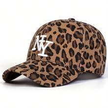 1 Ladies New York Leopard Print Baseball Cap, Stylish Outdoor Adjustable Sun Protection Casual Cap, Perfect For Spring And Autumn, Travel And Beach Vacations - màu nâu - Xem 6