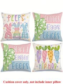 4pcs Easter Day Cartoon Rabbit Cushion Cover Polyester 45x45cm Eggs Carrot Pattern Print Throw Pillow Case