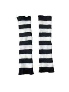 1/3 双 Y2K 辣妹黑色条纹渔网腿套 | 显瘦厚实袜子，春秋季百搭 - 彩色 - 查看 13