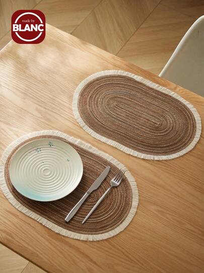 1/2/4/6/8pcs Minimalist Ombre Milk Coffee Color Oval Polyester Placemat