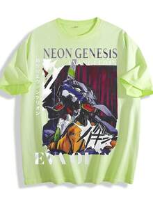 Dirty Washed T-Shirt Mecha Graphic Print Tee - Comfort Casual Top For Men & Women - 髒髒洗螢光綠 - 查看 1