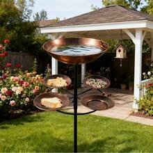 Antique Bronze Metal Dual Tier Bird Bath & Feeder - 5 Bowl Capacity, Rust-Proof, Sturdy Base, Easy Clean Garden Decor For Bird Lovers - 均碼 - 查看 2