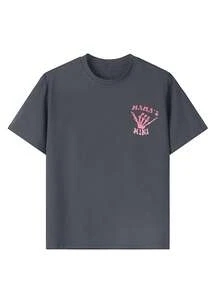 Young Girl Casual Graphic Print Crew Neck Short Sleeve T-Shirt, Summer Top - Dark Grey - View 7