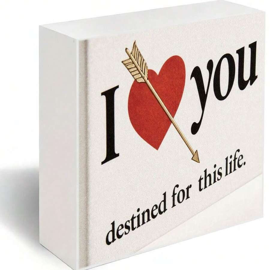 Decorative White Rectangular Box With  Face, Bold Black 'I You' Text, Red Heart With Golden Arrow, Small Black 'destined For This Life' - Romantic Affectionate Keepsake For Fated Love Gift - White - View 1