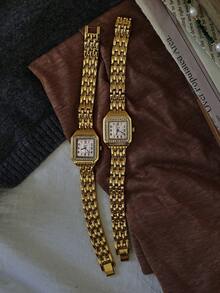 1pc New Rhinestone Zirconia Inlaid Gold Square Dial Ladies Waterproof Watch, Elegant Minimalist Casual Style Roman Numeral Dial, Decor Quartz Watch Suitable For Daily Life And Attending Gatherings - Gold - View 4