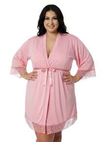 Plus Size Robes & Robe Sets - Baby Pink - View 1