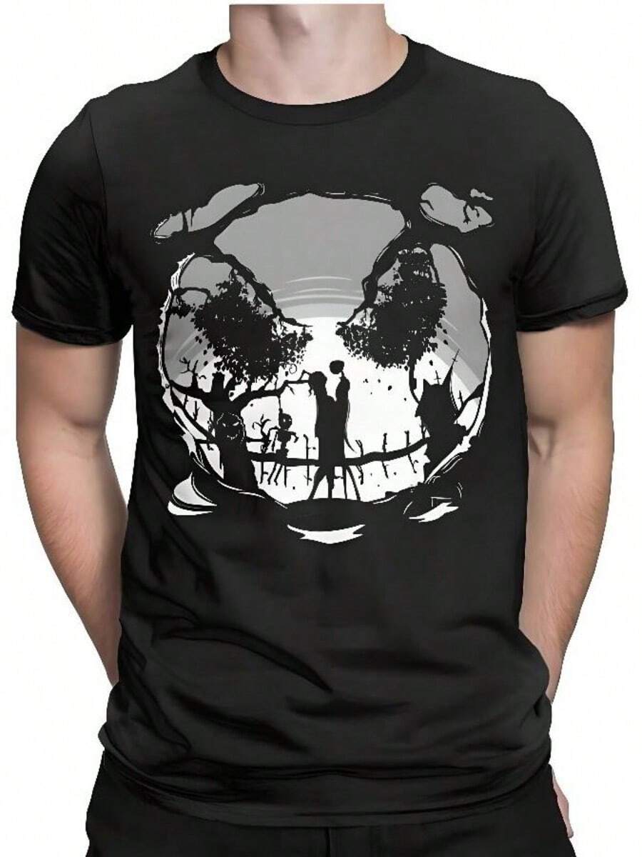 BREATHABLE COOL SUMMER Nightmare Before Christmas T Shirt For Men Women Cotton T-Shirt Jack Skellingtons Sally Clothing Halloween Pumpkin Streetwear Tee(1) - Black - View 1