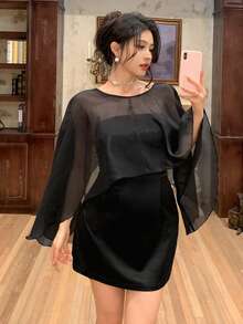 Đầm slip satin đen gợi cảm, trễ vai, ôm sát, dáng chữ A, thanh lịch, thiết kế vạt chéo bất đối xứng, lãng mạn, mềm mại, thích hợp cho tiệc tốt nghiệp, đám cưới, tiệc tối, sinh nhật, trang phục nữ xuân/hè mới. - Đen tinh khiết - Xem 3