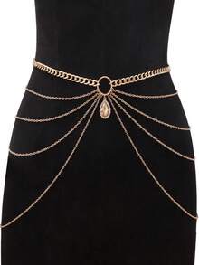 1条女士性感奢华Y2K多层金属腰链，可调节，多尺寸设计，高端百搭。完美适用于日常通勤、派对、聚会或作为节日礼物。 - 金色 - 查看 1