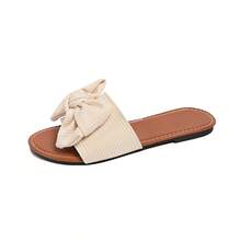 女士蝴蝶结沙滩拖鞋，休闲舒适的罗纹面料，轻便不累脚，百搭的套脚凉鞋，可搭配连衣裙 - 白色 - 查看 5