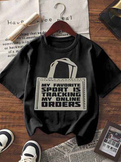 Women's Short Sleeve Crew Neck Graphic T-Shirt Casual Funny "My Favorite Sport Is Tracking My Online Orders" Print Top  Streetwear Tee For Daily Wear
