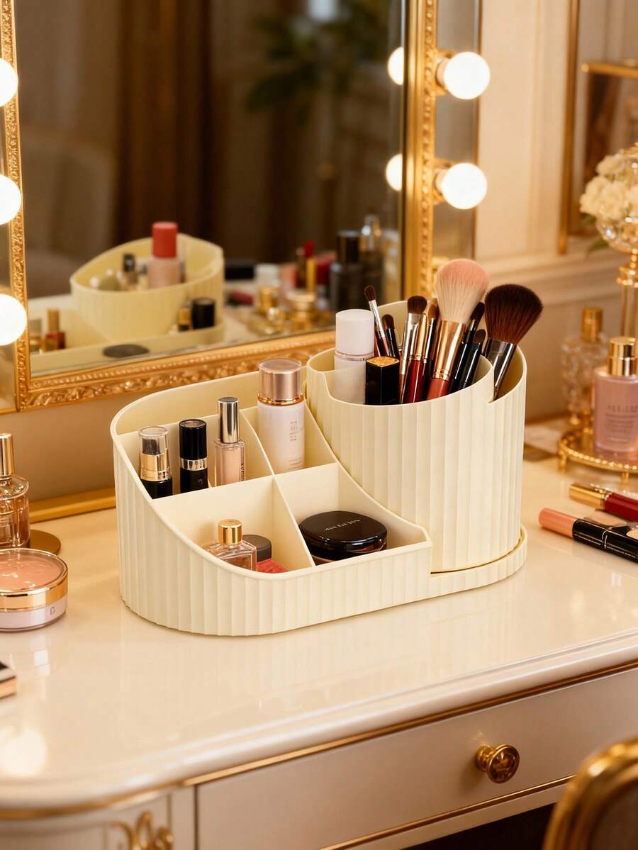 1个旋转式隔层收纳盒，化妆品展示架，化妆品整理托盘，桌面收纳展示盒，化妆品收纳盒，珠宝托盘，有序收纳，整理盒，梳妆台香水收纳盒，化妆刷架，化妆刷整理器，房间收纳 - 彩色 - 查看 1