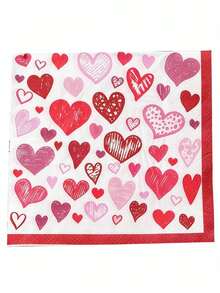 20pcs Romantic Pink Heart Pattern Napkins, 2-Ply, 13 X 13 Inches - Suitable For Valentine's Day, Weddings, Birthdays And Other Celebrations - Random Color & Design