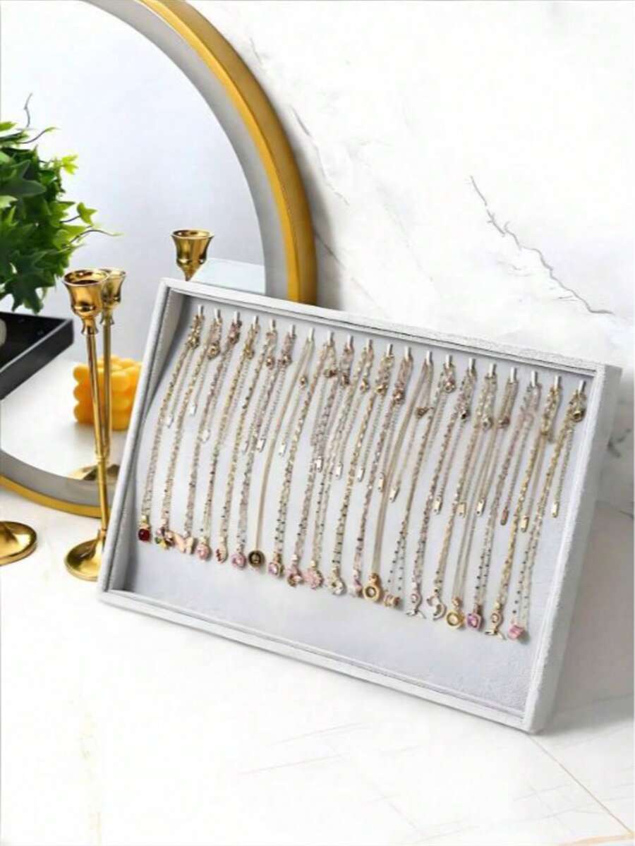 1 pieza Caja de almacenamiento de collares, bandeja de exhibición de joyas con tapa transparente para collares y colgantes, adecuada para mujeres y niñas, soporte en forma de T, bandeja de joyas de terciopelo, soporte para anillos, gabinete de exhibición, exhibición de joyas, caja de almacenamiento de anillos