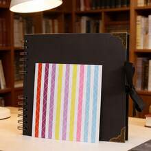 1 Set Premium Scrapbook, 60 Pages (30 Sheets) Black Card Paper Photo Album, Ribbon Sealed, DIY Handmade Travel Journal, Suitable For Anniversary, Graduation, Wedding, Christmas, Halloween, Back To School Gifts, School Supplies - Rectangular Set - View 13