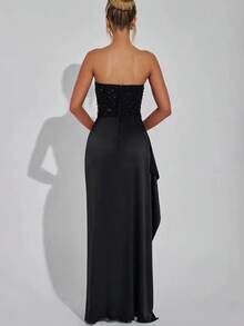 Women's New Style Dress, Women's Formal Gown, Elegant And Sexy Sequined Plunging Top, High-Waisted, Slit, Full-Length Skirt. Lady's Dress - 黑色 - 查看 4