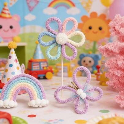 1pc/3pcs Handmade Woven Daisy, Rainbow, Butterfly Wall Decor, Kids Room Decoration, Boho Nordic Style! Lovely Wall Hanging Ornaments, Suitable For Living Room, Bedroom, Home Decor, Daily & Holiday Decoration, Commercial Atmosphere Props, Create A Cozy Space