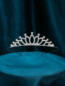 1pc Luxury Sparkling Silver Tone Crystal Crown Hairpiece, For Daily Wear, Weddings And Parties - Silver - View 12