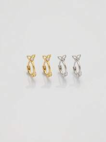 IN Z 1 đôi bông tai hình bướm bằng bạc sterling 925 đính đá Cubic Zirconia, thiết kế tối giản, phù hợp cho các bạn gái và phụ nữ đeo hàng ngày và dự tiệc. - Bông tai hình bướm đính kim cương đơn - Xem 3
