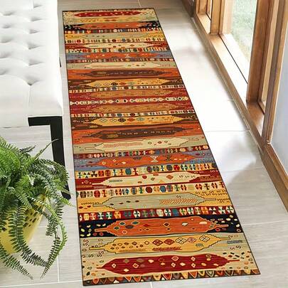1 件波西米亚风格可水洗长方形地垫，适用于玄关、客厅、卧室、户外露台花园装饰。走廊地毯、地垫、走廊地毯、小地毯、地垫、家居装饰、地毯