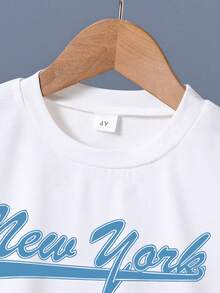 Young Boy Letter Print Short Sleeve T-Shirt And Shorts - White - View 3