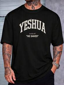 Men's  Yeshua Cotton Shirt With Crew Neck And Print - Black - View 1
