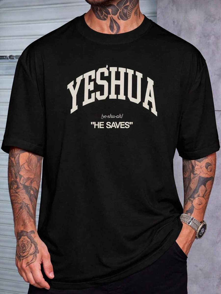Men's Yeshua Cotton Shirt With Crew Neck And Print - Black - View 1