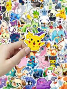 100pcs Waterproof PVC Pikachu Stickers, Cartoon Pokémon Character Pikachu, Suitable For Notebooks And Diaries